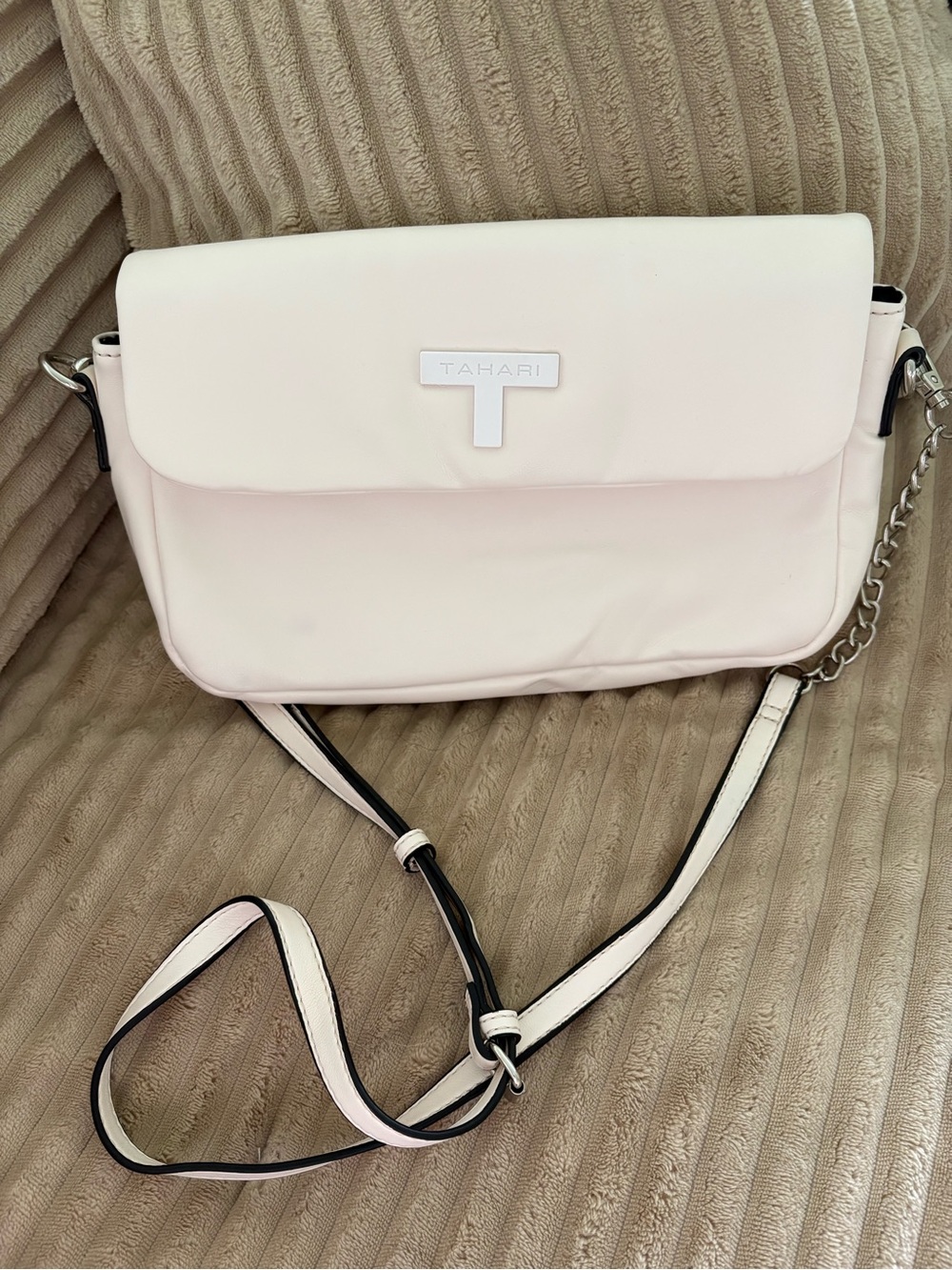 Tahari White Crossbody with Chain Detail